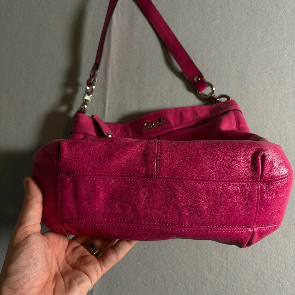 Coach Ashley Leather Hobo Bag Hot Pink Magenta Silver Hardware F20114 - Picture 4 of 6